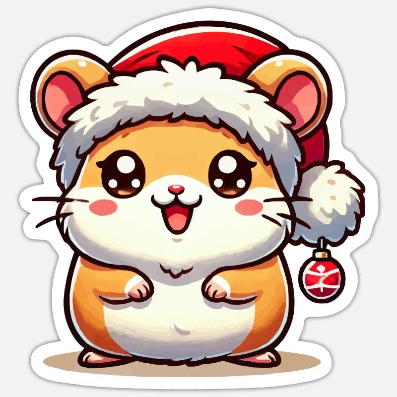 Noël hamster - Sticker taille S (10 x 10 cm) - blanc mat
