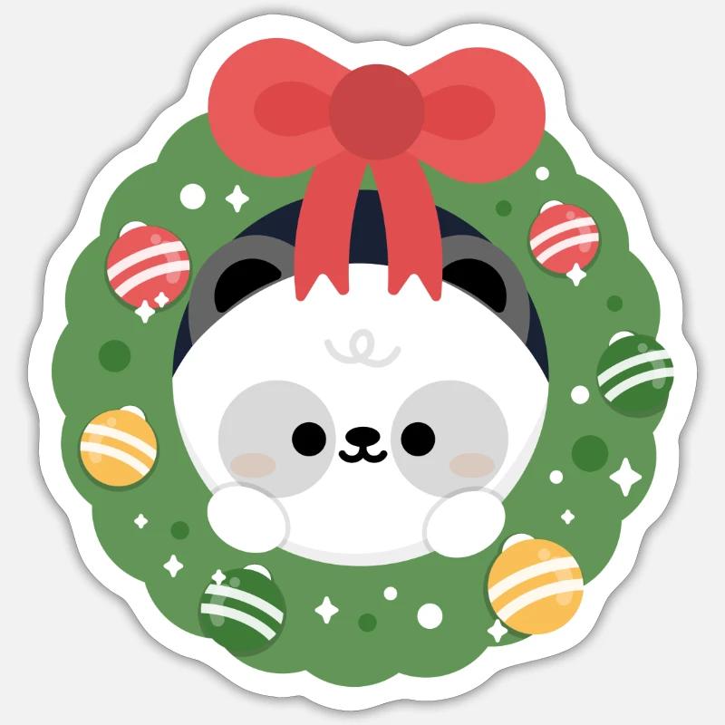 Noël Panda - Sticker taille S (10 x 10 cm) - blanc mat