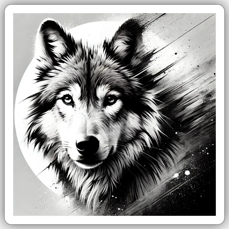 Wolf Kunst - Sticker Größe S (10 x 10 cm) - Mattweiß