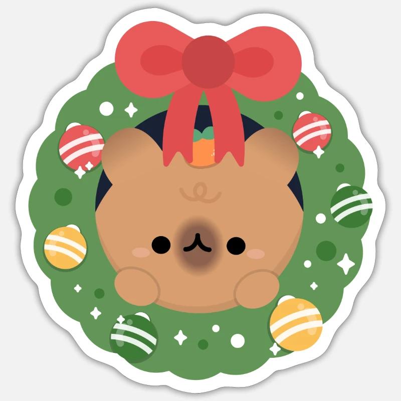Noël de Capybara - Sticker taille S (10 x 10 cm) - blanc mat
