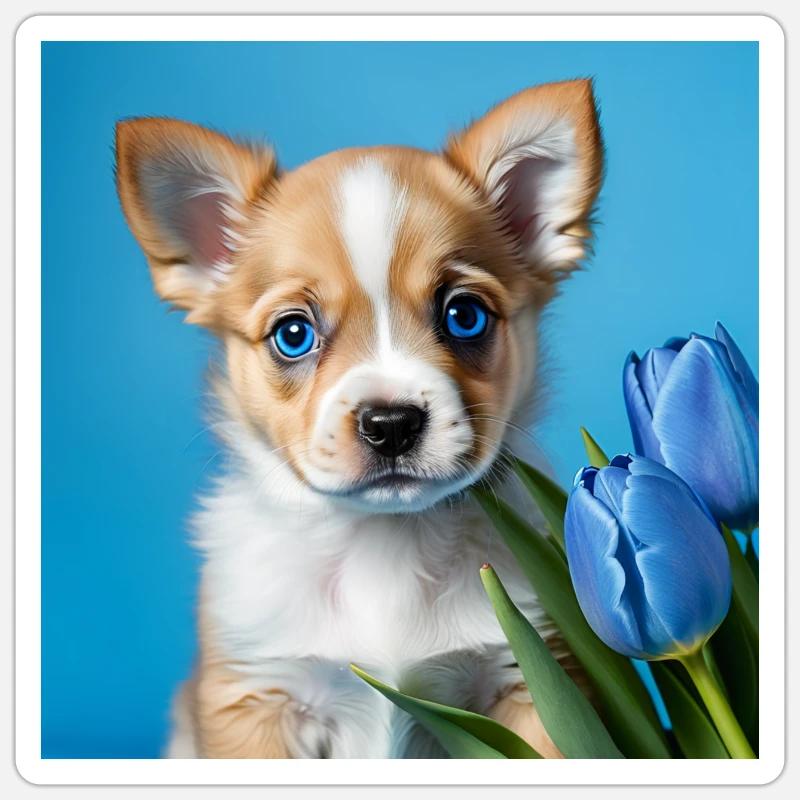 chiot bébé chien - Sticker taille S (10 x 10 cm) - blanc mat