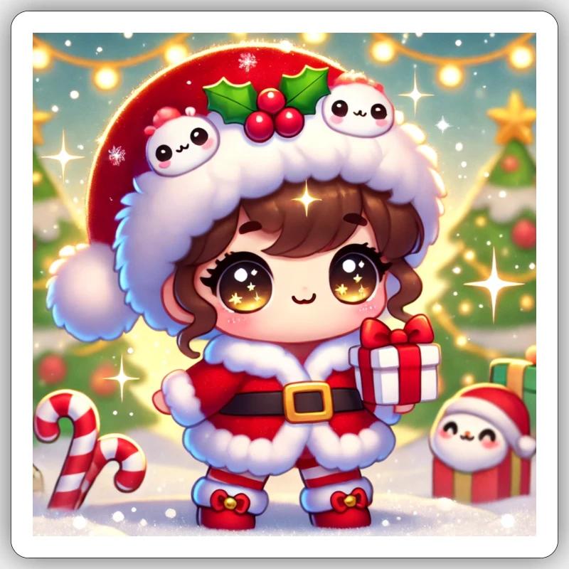 Kawai Weihnachtskleidung Sticker Größe S (10 x 10 cm)