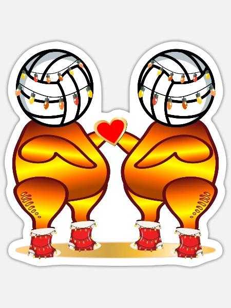 WEIHNACHTEN BRATHÄHNCHEN VOLLEYBALL - Sticker Größe S (10 x 10 cm) - Mattweiß