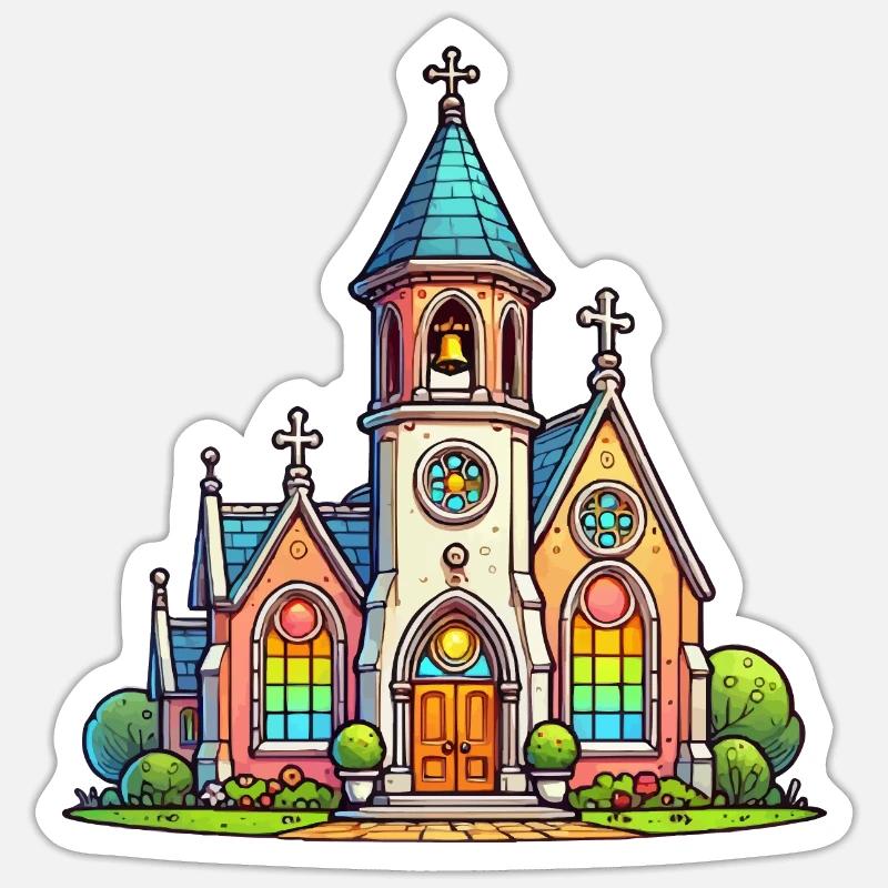 Kirche - Sticker Größe S (10 x 10 cm) - Mattweiß