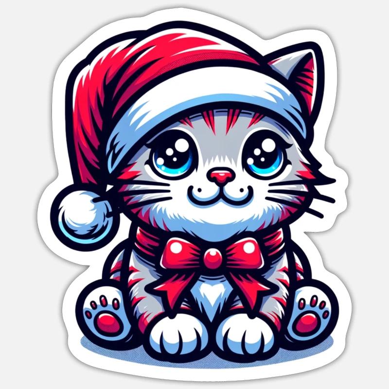 Chat mignon Noël - Sticker taille S (10 x 10 cm) - blanc mat