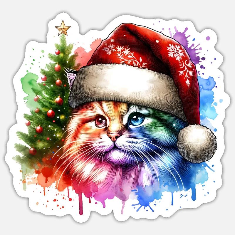 Chat mignon Noël - Sticker taille S (10 x 10 cm) - blanc mat