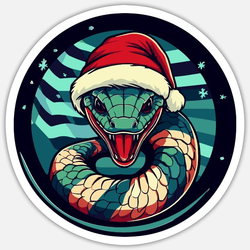 Serpent Cobra Noël Noël - Sticker taille S (10 x 10 cm) - blanc mat