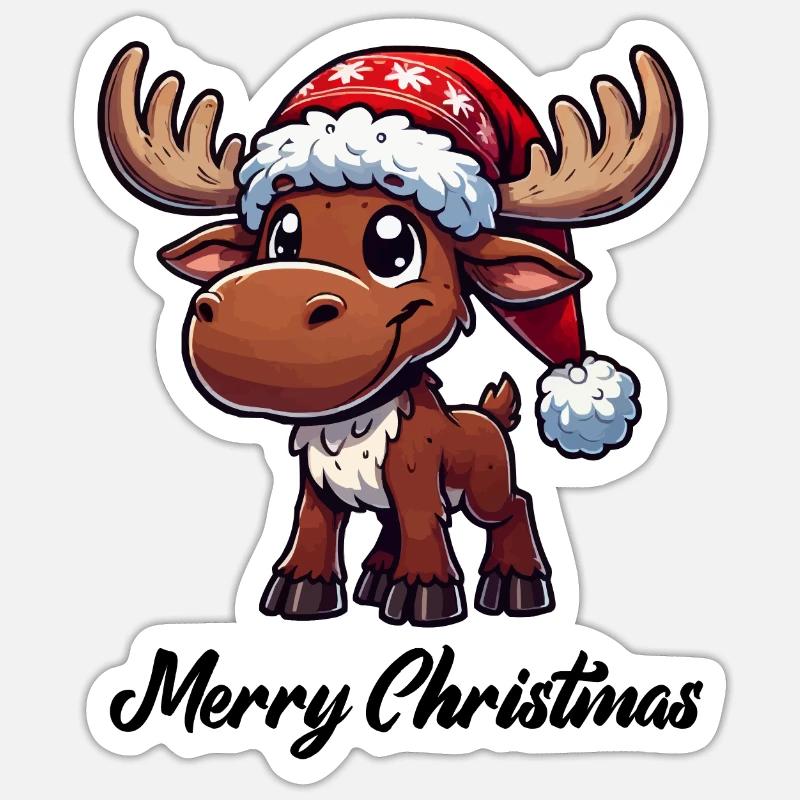 Deer Comic Christmas Moose - Sticker size S (10 x 10 cm) - white matte