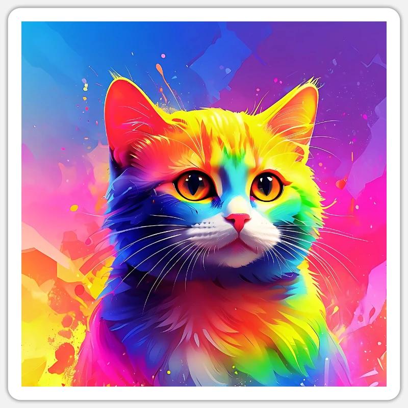 Niedliche regenbogenfarbene Katze - Sticker Größe S (10 x 10 cm) - Mattweiß