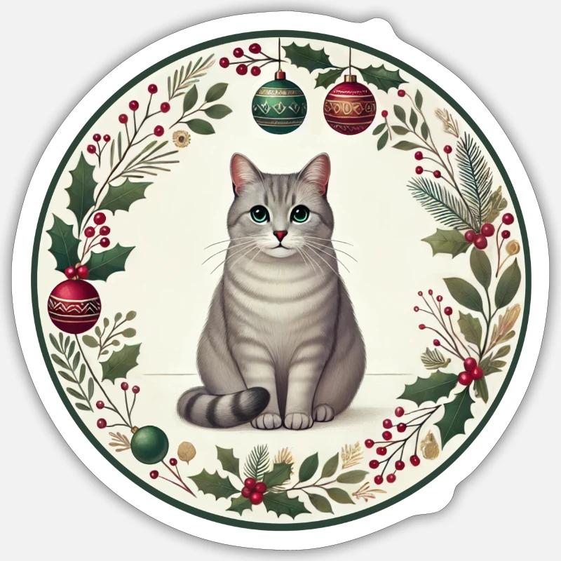 Motif de Noël avec le chat Vasili - Sticker taille S (10 x 10 cm) - blanc mat