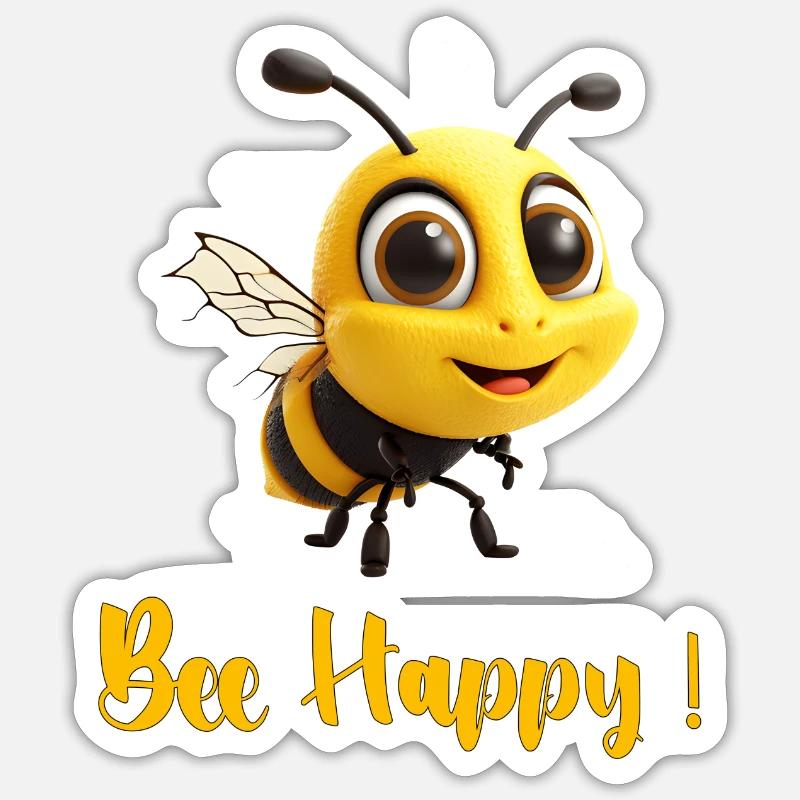 bee happy 2b - Sticker taille S (10 x 10 cm) - blanc mat