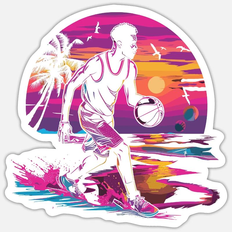 Basketball Synthwave - Sticker Größe S (10 x 10 cm) - Mattweiß