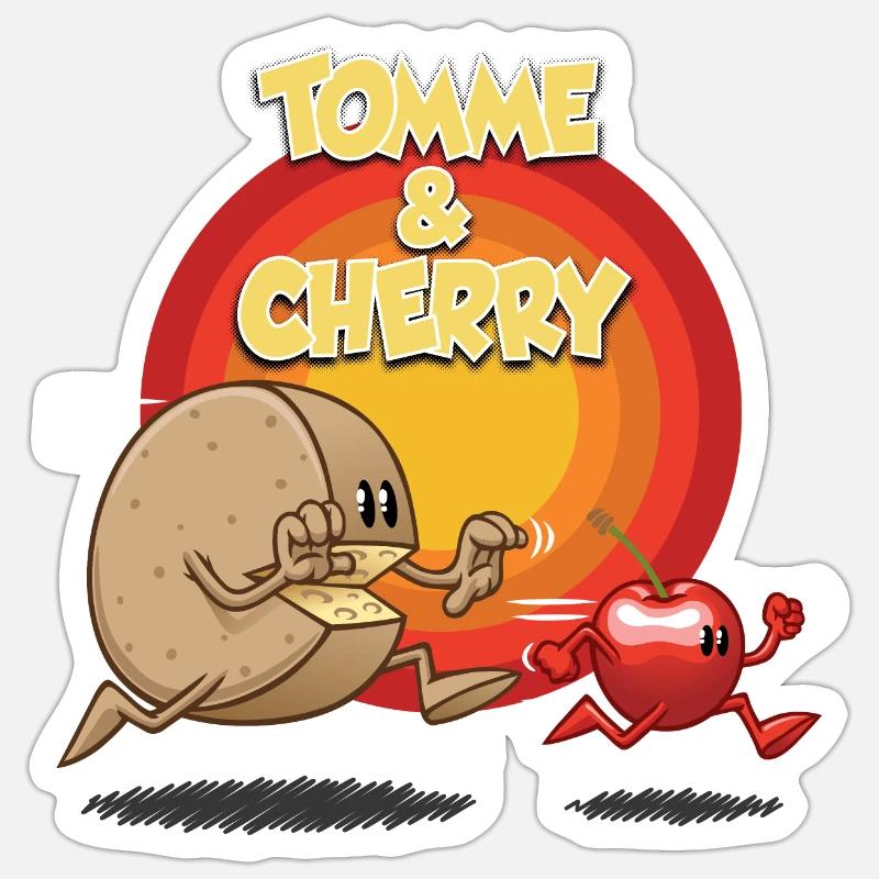 Tomme et cherry - Sticker taille S (10 x 10 cm) - blanc mat