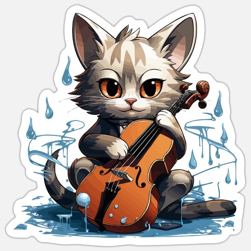 The Cello-Clawed Cat - Sticker size S (10 x 10 cm) - white matte