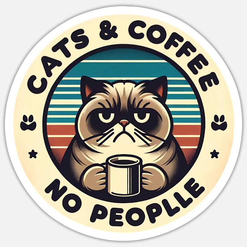 Le chat et le café, pas les gens - Sticker taille S (10 x 10 cm) - blanc mat