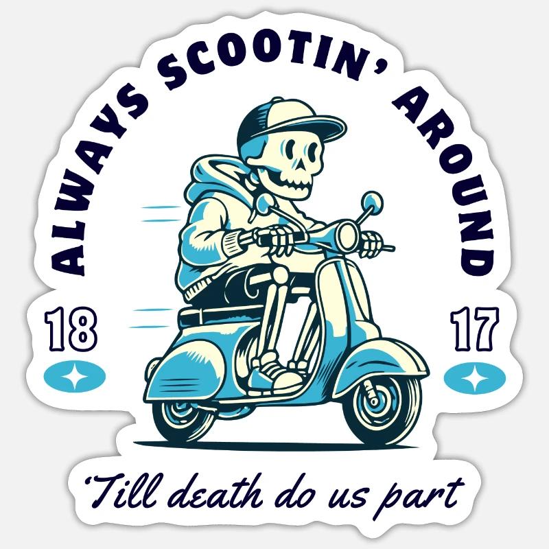 Skeleton sur la conception du scooter - Sticker taille S (10 x 10 cm) - blanc mat