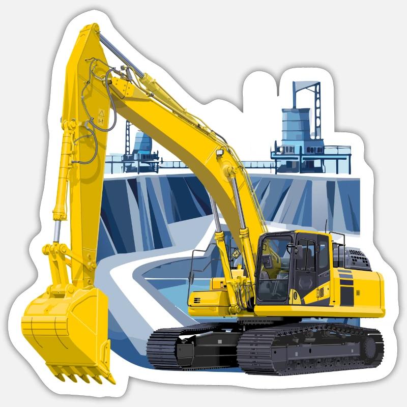 Bagger im Steinbruch - Sticker Größe S (10 x 10 cm) - Mattweiß