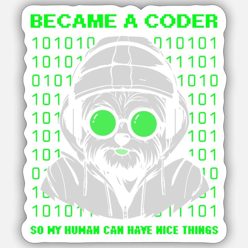Became a Coder – Cyber Dog Binary - Sticker Größe S (10 x 10 cm) - Mattweiß