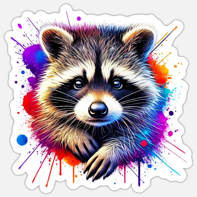 Raton laveur - Sticker taille S (10 x 10 cm) - blanc mat