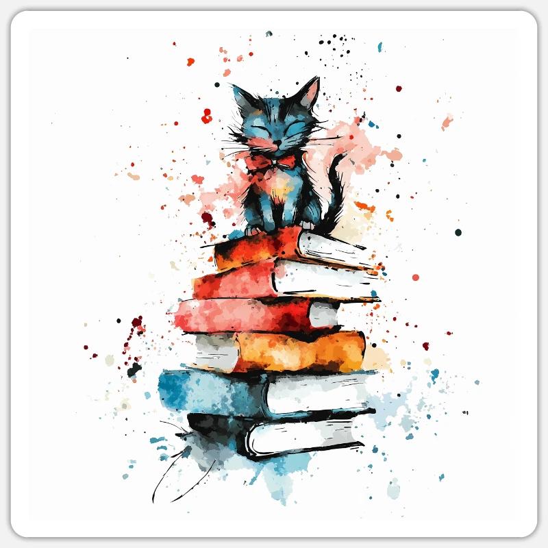 Chat de lecture - Sticker taille S (10 x 10 cm) - blanc mat