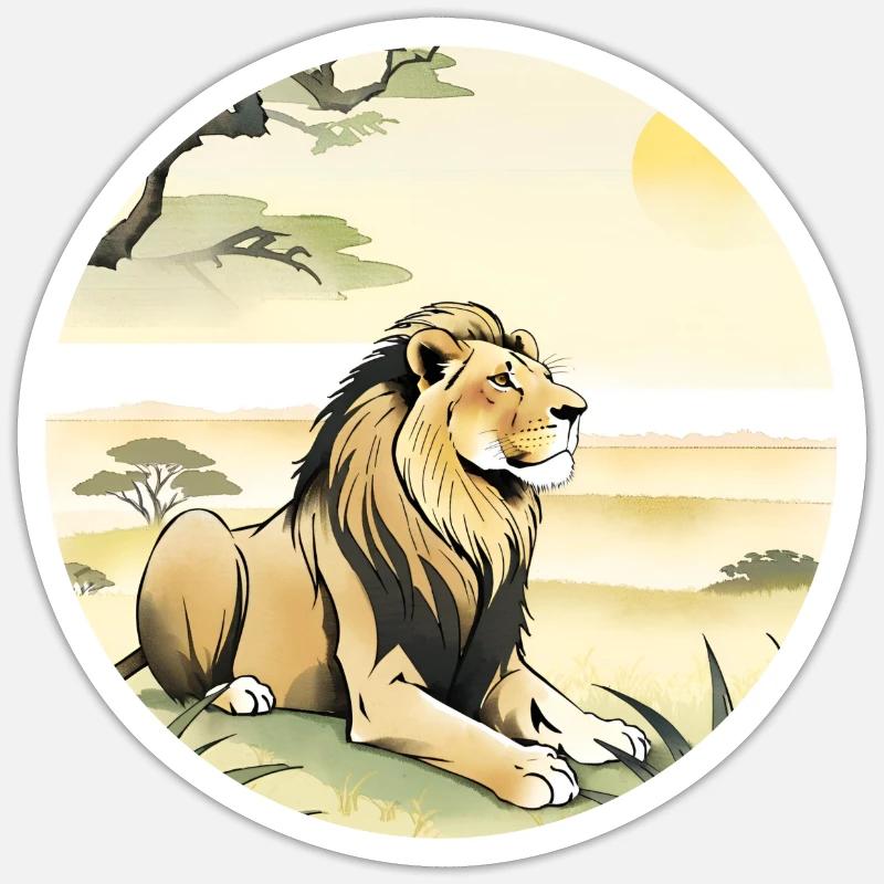 Ein Löwe in der Savanne - Sticker Größe S (10 x 10 cm) - Mattweiß