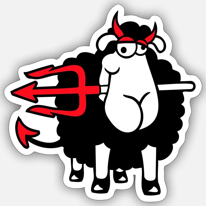 Sheep Devil Satan Hell Evil Trident Horns Cool Sticker size S (10 x 10 cm)