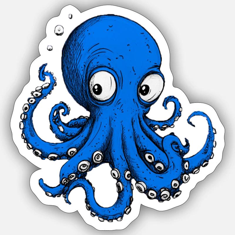 Octopus Drawing Blue Sticker size S (10 x 10 cm)