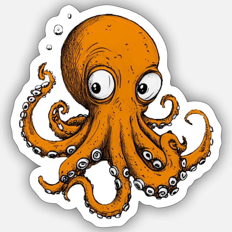 Octopus Drawing Orange - Sticker size S (10 x 10 cm) - white matte