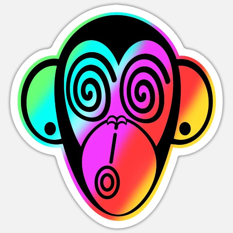 Schmooze Monkey classic design: RAINBOW MONKEYHEAD - Sticker size S (10 x 10 cm) - white matte