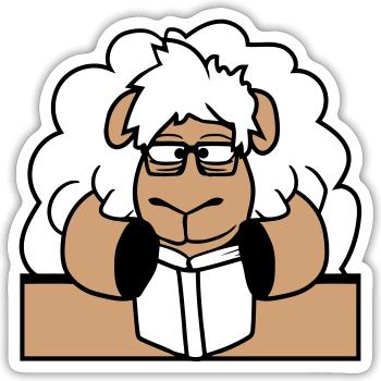 Sheep Nerd Geek Book Reading Nerd Horn-Rimmed Glasses Desk - Sticker size S (10 x 10 cm) - white matte - Front