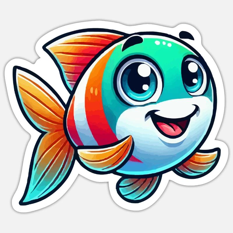 Bande dessinée de poisson - Sticker taille S (10 x 10 cm) - blanc mat