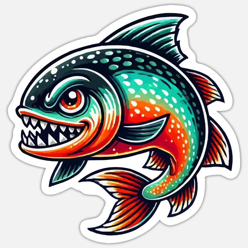 piranha comic - Sticker size S (10 x 10 cm) - white matte