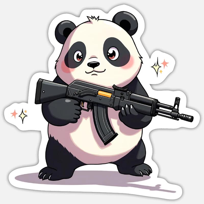 Cute panda bear armed. - Sticker size S (10 x 10 cm) - white matte