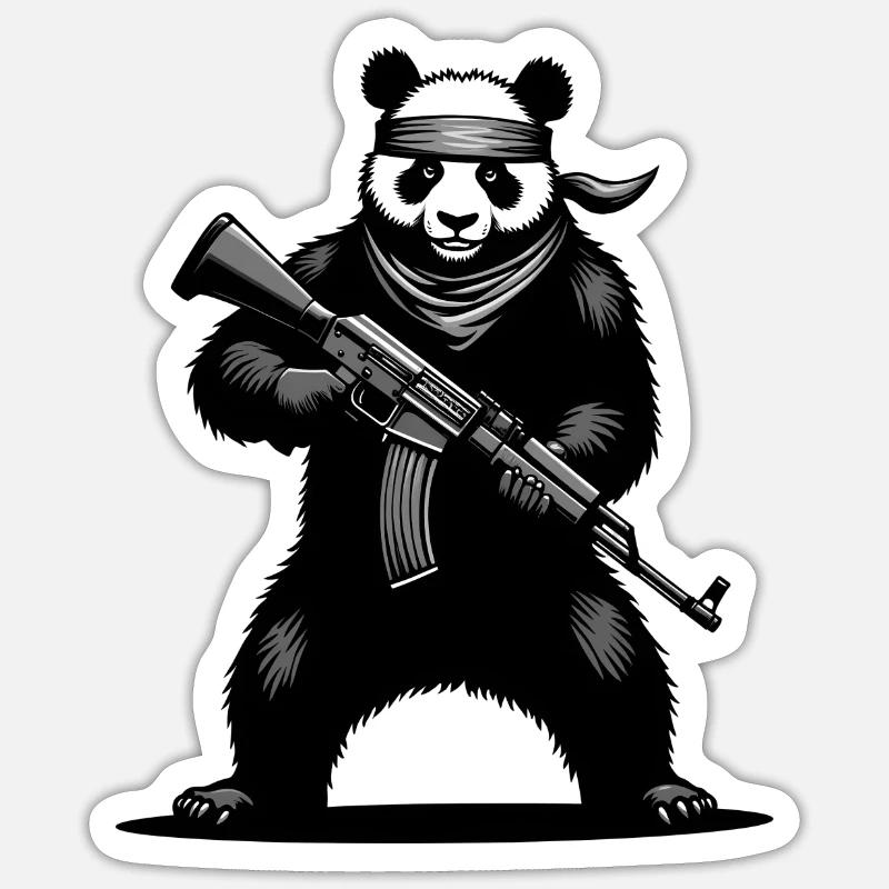 Panda Rambo - Sticker size S (10 x 10 cm) - white matte