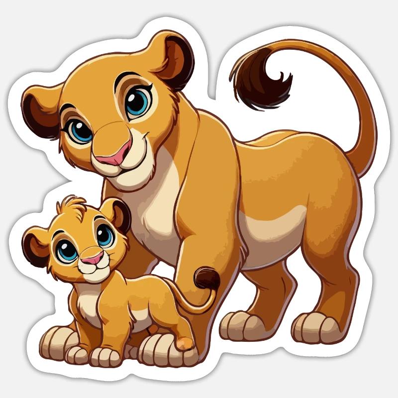 Löwenmutter mit Kind - Sticker Größe S (10 x 10 cm) - Mattweiß