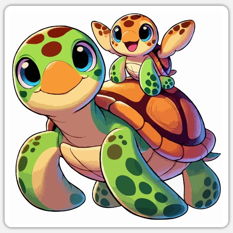 Mère tortue avec enfant - Sticker taille S (10 x 10 cm) - blanc mat