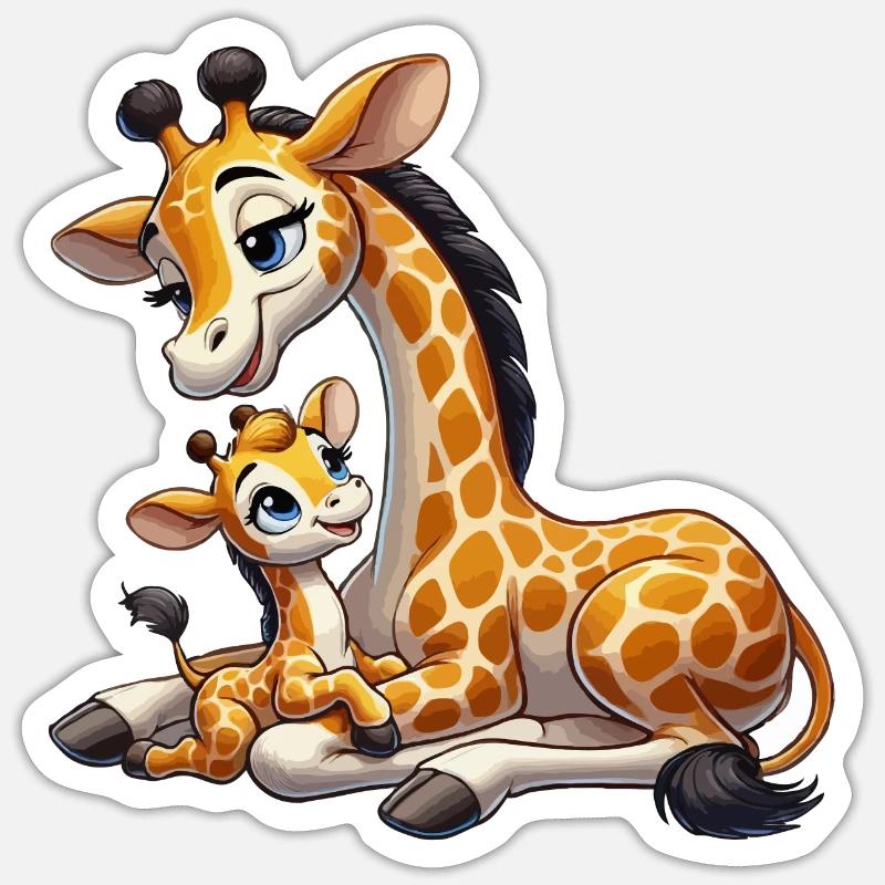 Giraffenmutter mit Kind - Sticker Größe S (10 x 10 cm) - Mattweiß
