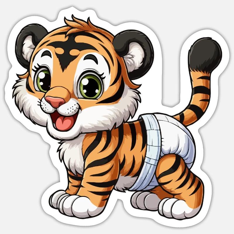 Bébé tigre avec couche - Sticker taille S (10 x 10 cm) - blanc mat