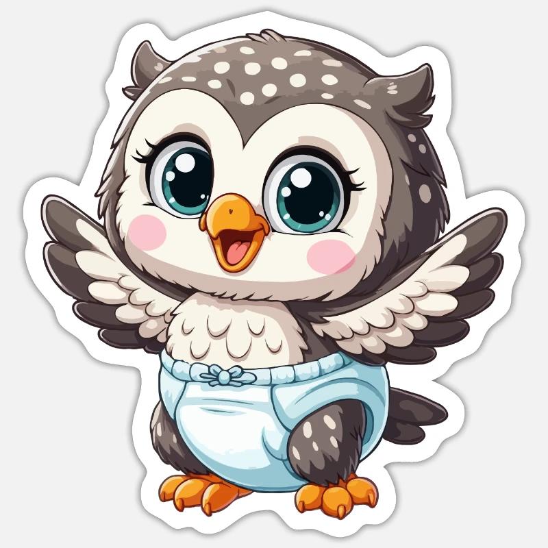 Eule Baby mit Windel - Sticker Größe S (10 x 10 cm) - Mattweiß