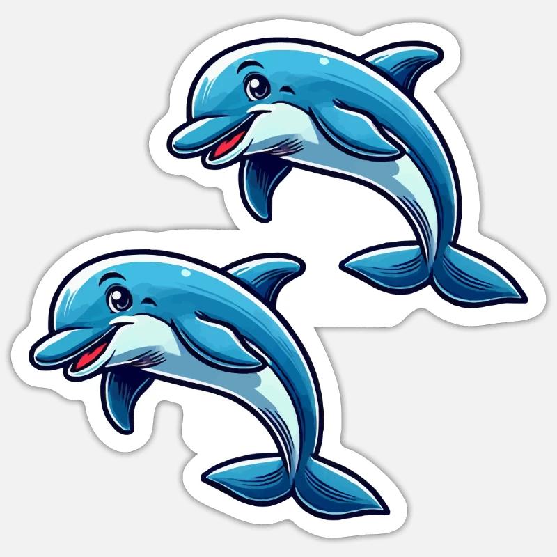 Delfin Delphine Comic - Sticker Größe S (10 x 10 cm) - Mattweiß