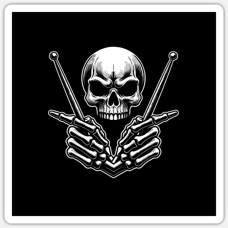 Skull with drumsticks in bone hands Sticker size S (10 x 10 cm)