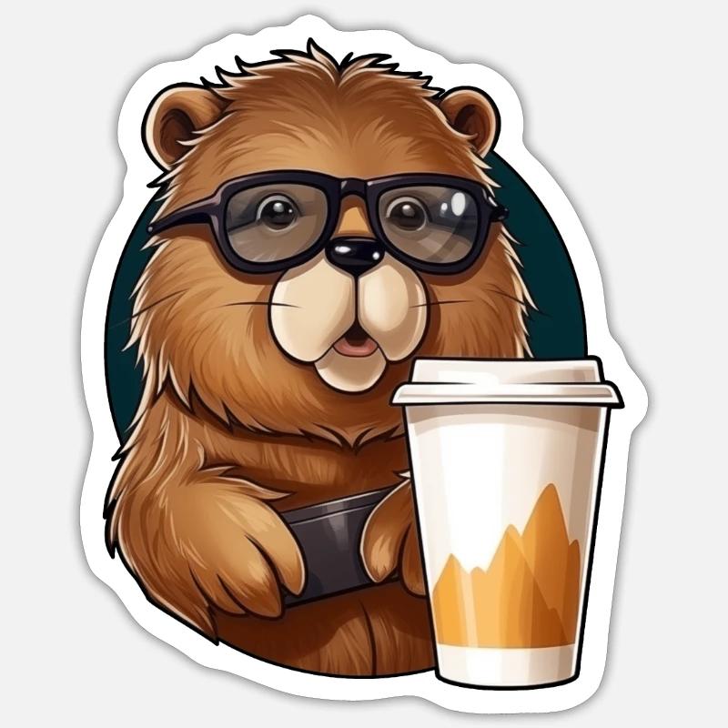 Capibara drinks coffee Sticker size S (10 x 10 cm)