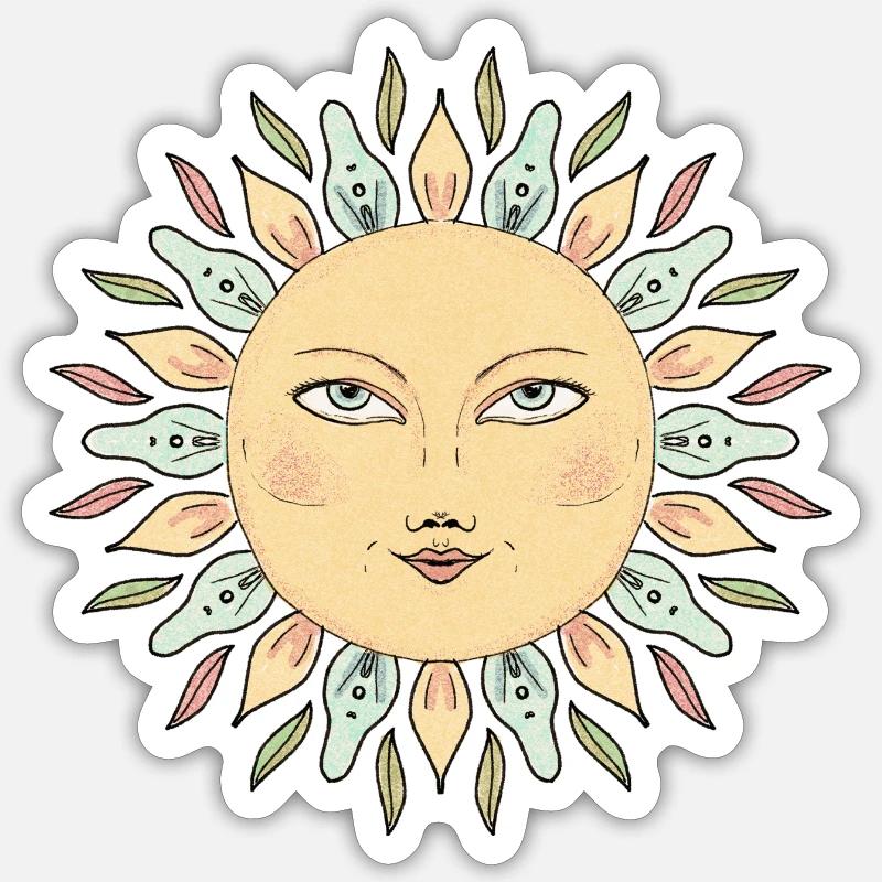 Style Mandala Face de Soleil - Sticker taille S (10 x 10 cm) - blanc mat