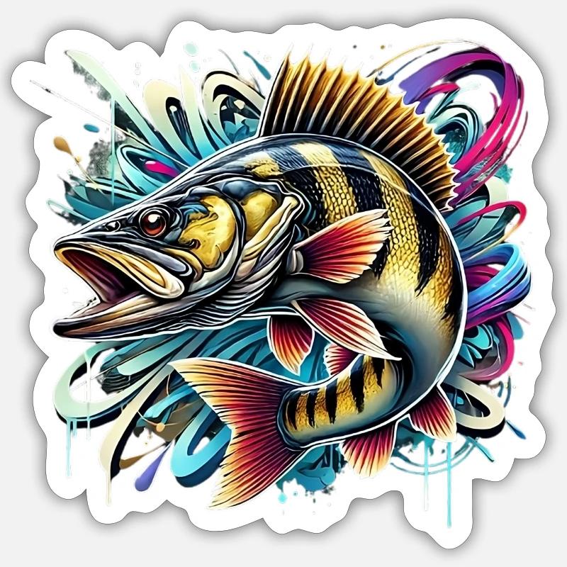 Dynamischer Zander - Sticker Größe S (10 x 10 cm) - Mattweiß