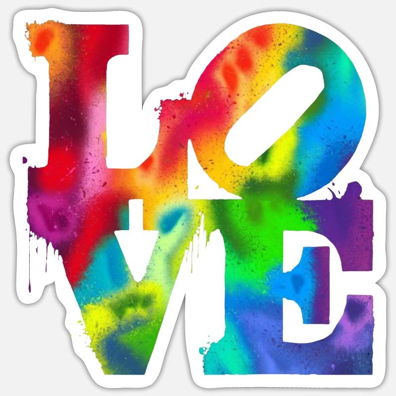 Rainbow Graffiti LOVE Burst - Sticker size S (10 x 10 cm) - white matte
