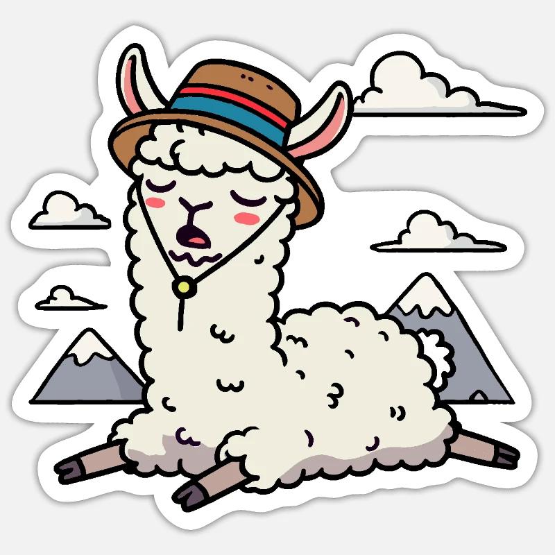 Comic Llama Hat Clouds Mountains Sleep Break Sticker size S (10 x 10 cm)