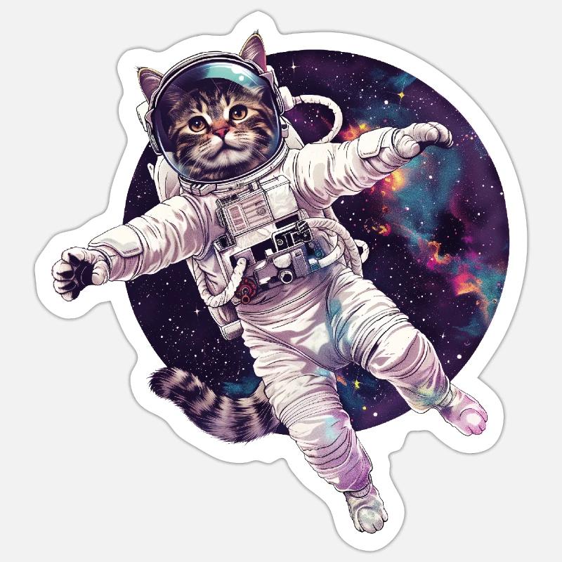 Chat astronaute - Sticker taille S (10 x 10 cm) - blanc mat
