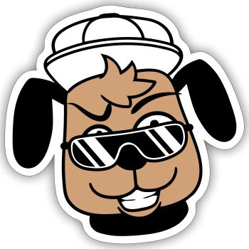 DJ Hund Sonnenbrille Teenager Mütze Cappy Cool Guy - Sticker Größe S (10 x 10 cm) - Mattweiß - Vorne