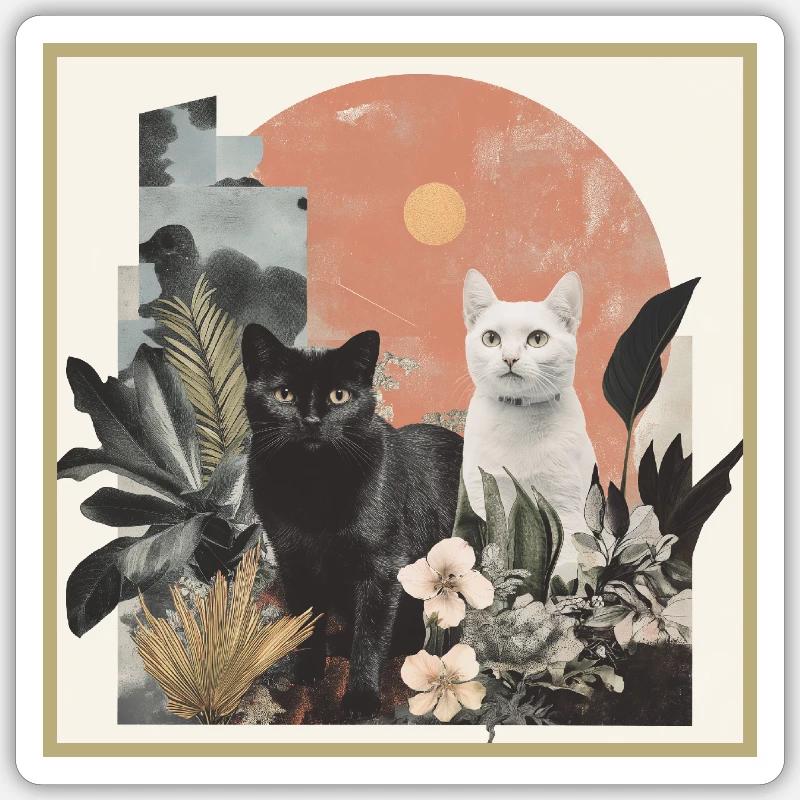 collage de chats - Sticker taille S (10 x 10 cm) - blanc mat