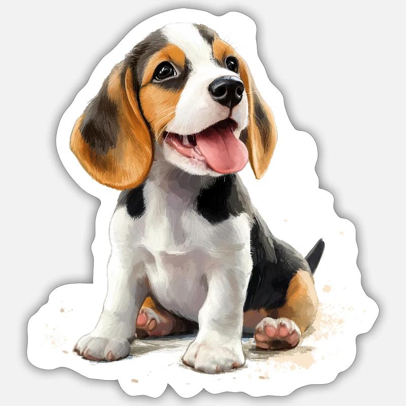 Chiot beagle - Sticker taille S (10 x 10 cm) - blanc mat